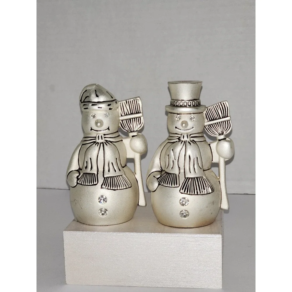 Vintage Godinger silver- plated Snowmen Salt and Pepper Shakers Christmas winter